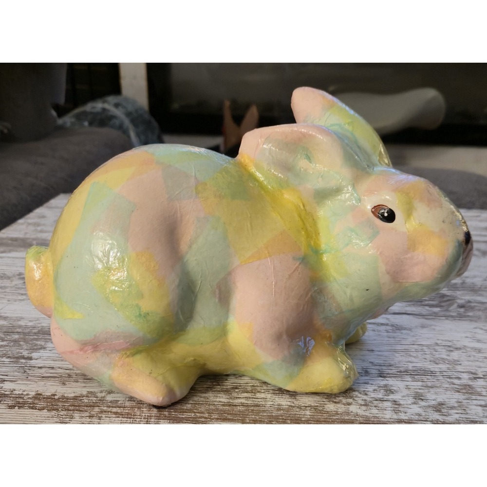 Vintage Style Pastel Bunny Figurine Hand Painted Ceramic Rabbit 10 Inch Easter